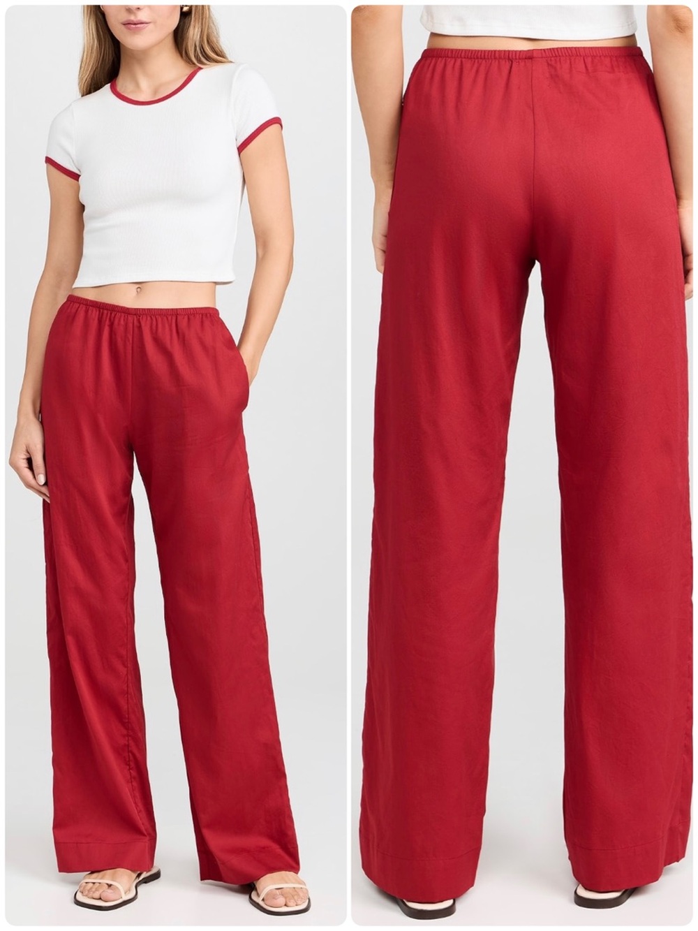 LESET Yoko Pocket Pant Wide Leg Red Size Small